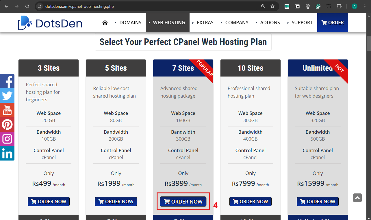  Image No. 2: Available Hosting Plans.